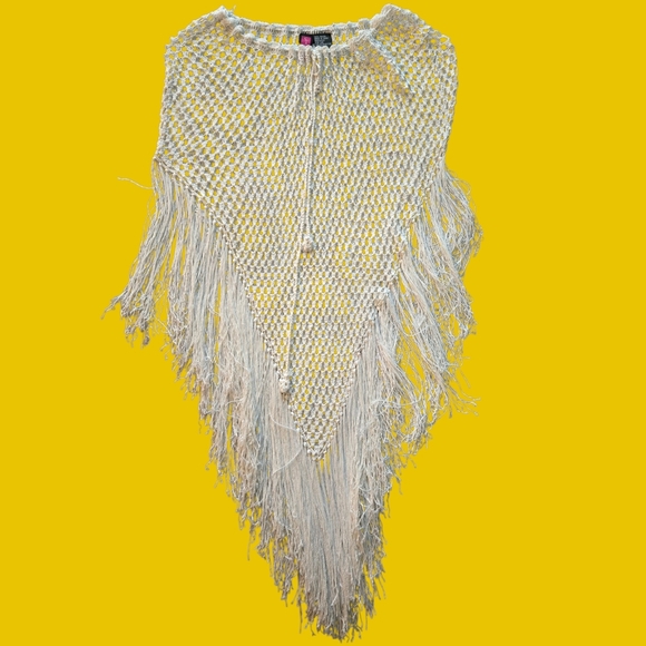 Say What? Jackets & Blazers - White Fringe Poncho